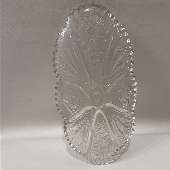 Crystal Clear Cut Glass Serving Tray 11 1/2 Long 5 1/2 Wide 3/4 Tall Starburst - Picture 8 of 8